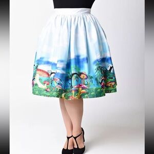 Unique vintage Alice in wonderland mushroom print skirt